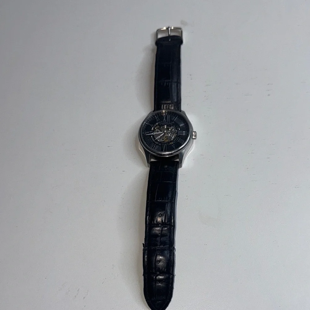 Stührling Original Atrium 3942 Automatic Skeleton Watch Black Leather Strap
